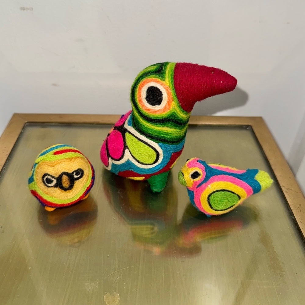 Vintage Mexican Yarn Wrapped Bird Figurines